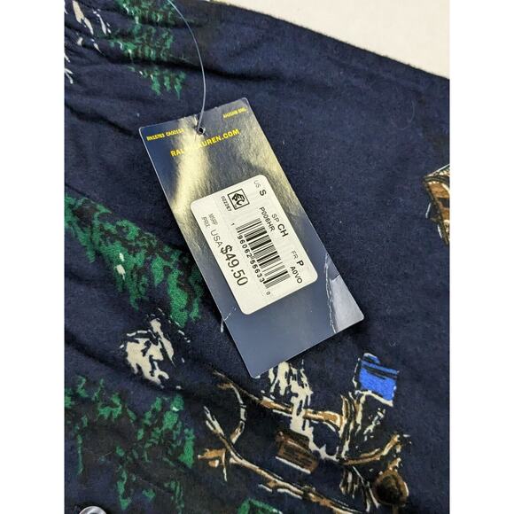 Polo Ralph Lauren Lounge Pants Mens Small Blue Flannel Fishing Pattern Pajamas - Picture 4 of 10